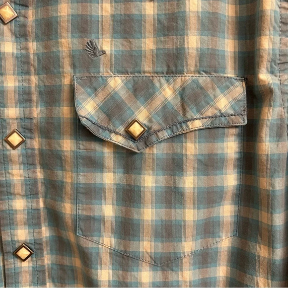 Cody James Men’s Sm Blue Gray Plaid Western Diamond Pearl Snap Button Up Shirt - Picture 6 of 12
